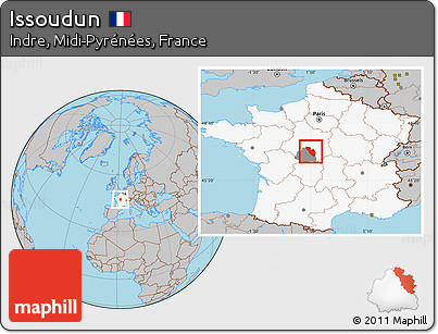 Gray Location Map of Issoudun, highlighted country, highlighted parent region