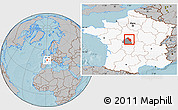 Gray Location Map of Issoudun, highlighted country, highlighted parent region, hill shading