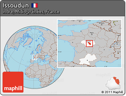 Gray Location Map of Issoudun, highlighted grandparent region
