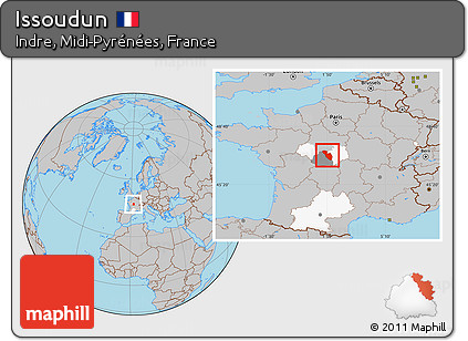 Gray Location Map of Issoudun, highlighted parent region, highlighted grandparent region
