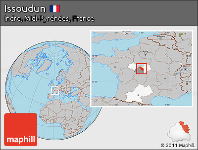 Gray Location Map of Issoudun, highlighted parent region, highlighted grandparent region