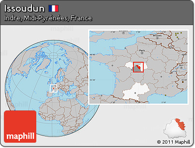 Gray Location Map of Issoudun, highlighted parent region, highlighted grandparent region