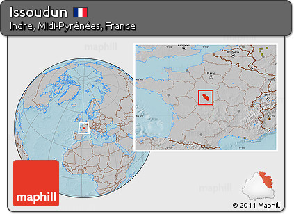 Gray Location Map of Issoudun, hill shading