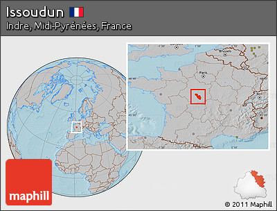 Gray Location Map of Issoudun, hill shading