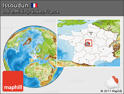 Physical Location Map of Issoudun, highlighted country, highlighted parent region