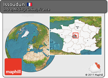 Satellite Location Map of Issoudun, highlighted country, highlighted parent region