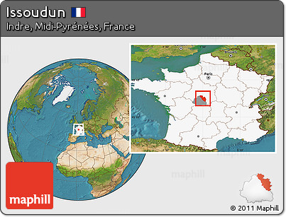 Satellite Location Map of Issoudun, highlighted country, highlighted parent region