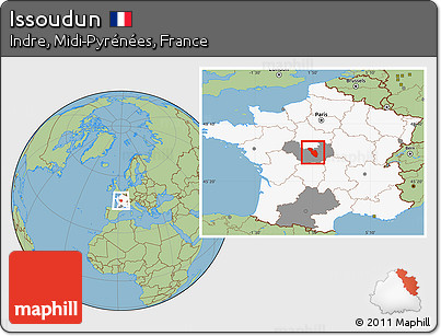 Savanna Style Location Map of Issoudun, highlighted country, highlighted grandparent region