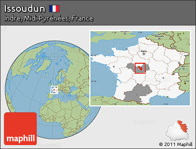 Savanna Style Location Map of Issoudun, highlighted country, highlighted grandparent region