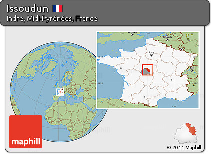 Savanna Style Location Map of Issoudun, highlighted country, highlighted parent region