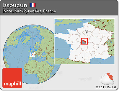 Savanna Style Location Map of Issoudun, highlighted country, highlighted parent region