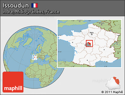 Savanna Style Location Map of Issoudun, highlighted country, highlighted parent region