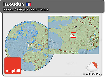 Savanna Style Location Map of Issoudun, highlighted parent region, hill shading