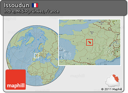 Savanna Style Location Map of Issoudun, hill shading