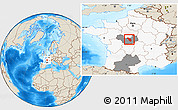 Shaded Relief Location Map of Issoudun, highlighted country, highlighted grandparent region