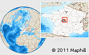 Shaded Relief Location Map of Issoudun, highlighted country, highlighted parent region