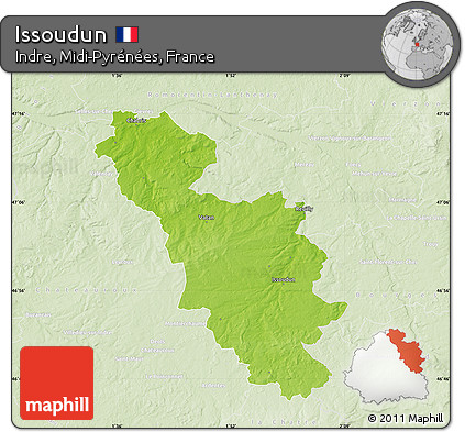 Physical Map of Issoudun, lighten