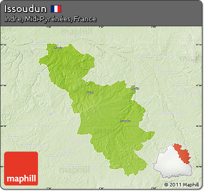Physical Map of Issoudun, lighten