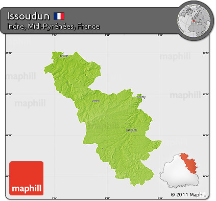 Physical Map of Issoudun, single color outside