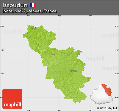 Physical Map of Issoudun, single color outside