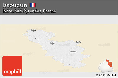 Classic Style Panoramic Map of Issoudun, single color outside