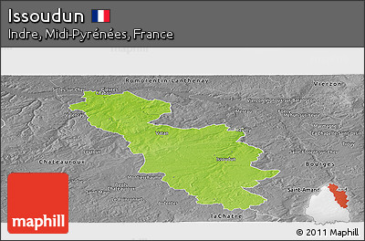 Physical Panoramic Map of Issoudun, desaturated