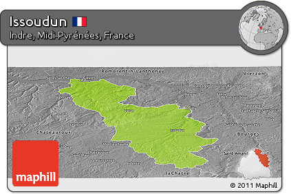 Physical Panoramic Map of Issoudun, desaturated