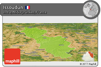 Physical Panoramic Map of Issoudun, satellite outside