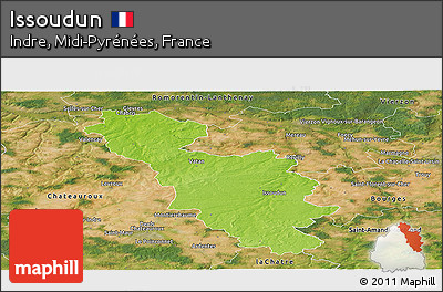 Physical Panoramic Map of Issoudun, satellite outside