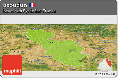 Physical Panoramic Map of Issoudun, satellite outside