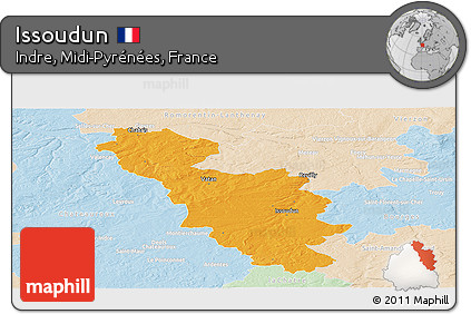 Political Panoramic Map of Issoudun, lighten