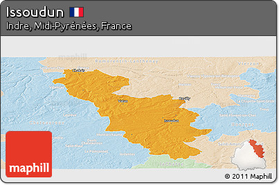 Political Panoramic Map of Issoudun, lighten