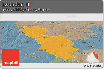 Political Panoramic Map of Issoudun, semi-desaturated