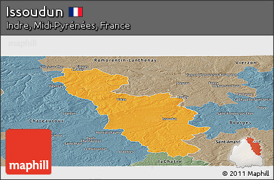 Political Panoramic Map of Issoudun, semi-desaturated