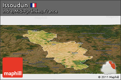 Satellite Panoramic Map of Issoudun, darken