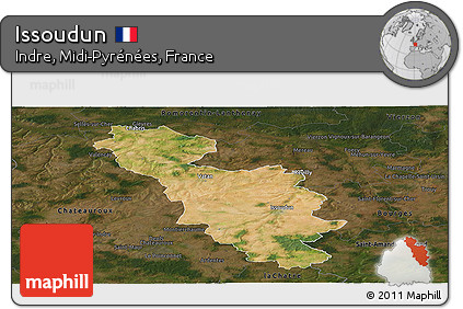Satellite Panoramic Map of Issoudun, darken