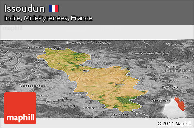 Satellite Panoramic Map of Issoudun, desaturated
