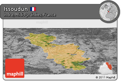 Satellite Panoramic Map of Issoudun, desaturated
