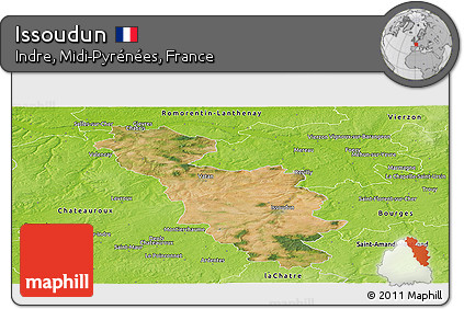 Satellite Panoramic Map of Issoudun, physical outside