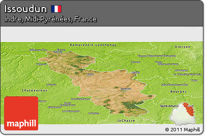Satellite Panoramic Map of Issoudun, physical outside