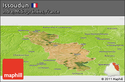 Satellite Panoramic Map of Issoudun, physical outside