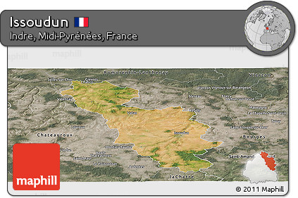 Satellite Panoramic Map of Issoudun, semi-desaturated