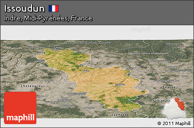 Satellite Panoramic Map of Issoudun, semi-desaturated