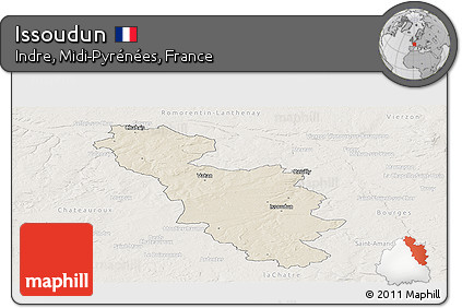 Shaded Relief Panoramic Map of Issoudun, lighten