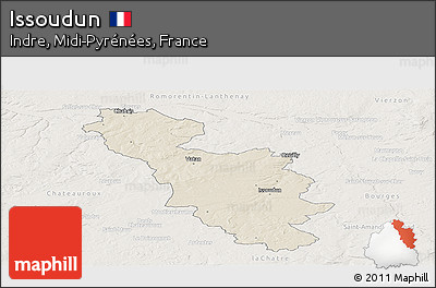 Shaded Relief Panoramic Map of Issoudun, lighten
