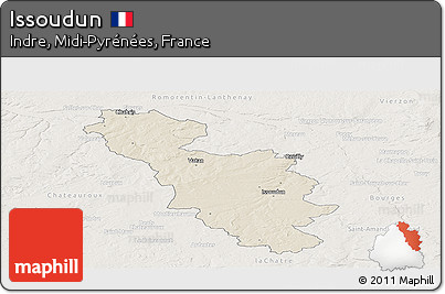 Shaded Relief Panoramic Map of Issoudun, lighten