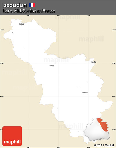 Classic Style Simple Map of Issoudun, single color outside