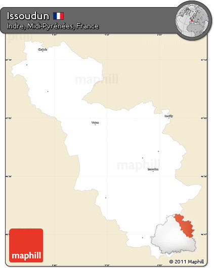 Classic Style Simple Map of Issoudun, single color outside