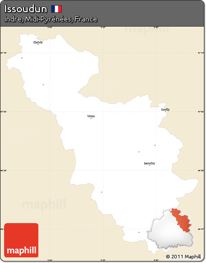 Classic Style Simple Map of Issoudun, single color outside