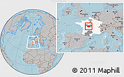Gray Location Map of Indre, highlighted country, highlighted parent region, within the entire country, hill shading